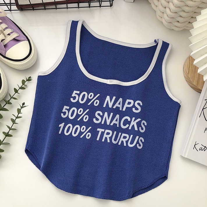 NUZIRO  Áo dệt kim  không tay dáng ôm in chữ phong cách Hàn Quốc dành cho nữ