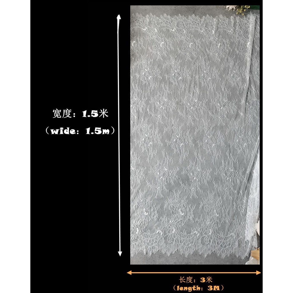 Vải Ren Màu Trắng/Đen Dài 3M Rộng 150cm Dùng May Đầm Cưới