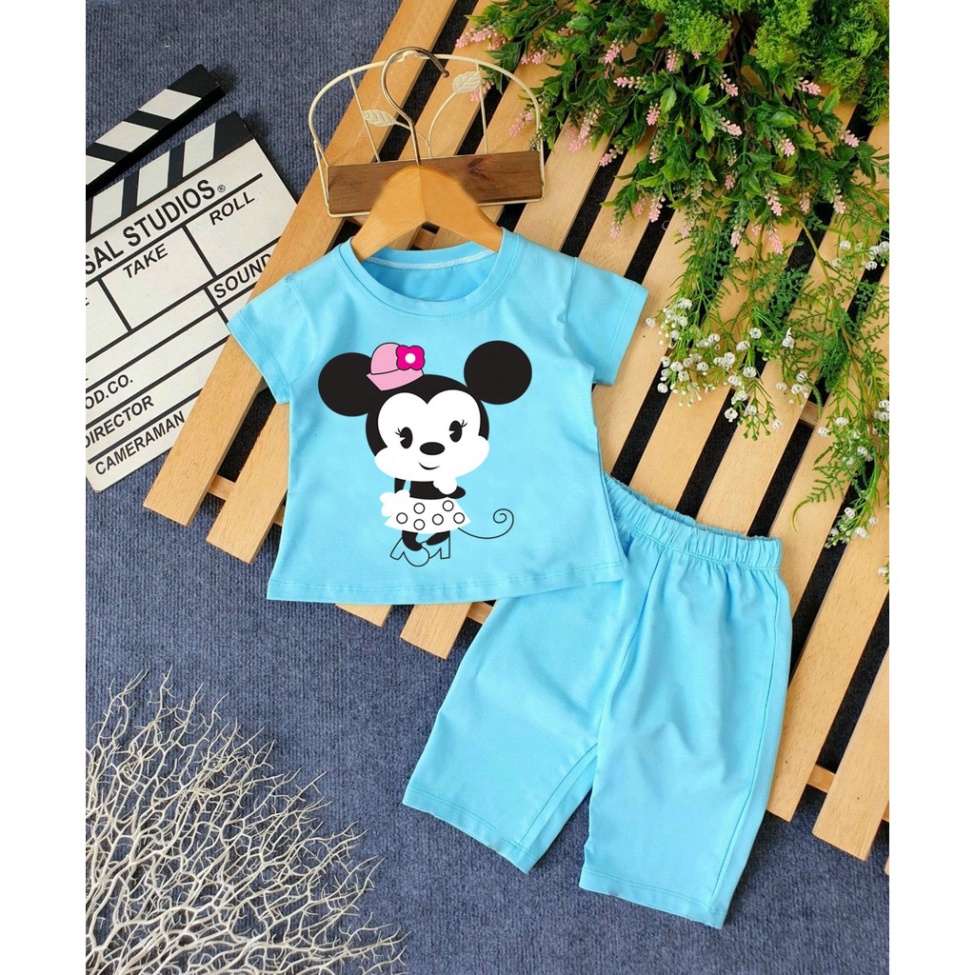 ( Khuyến mãi ) Combo 6 Bộ đồ hình mecki đội nón nơ xinh đẹp cho bé gái cho bé từ 6-28kg.BDBG48. .