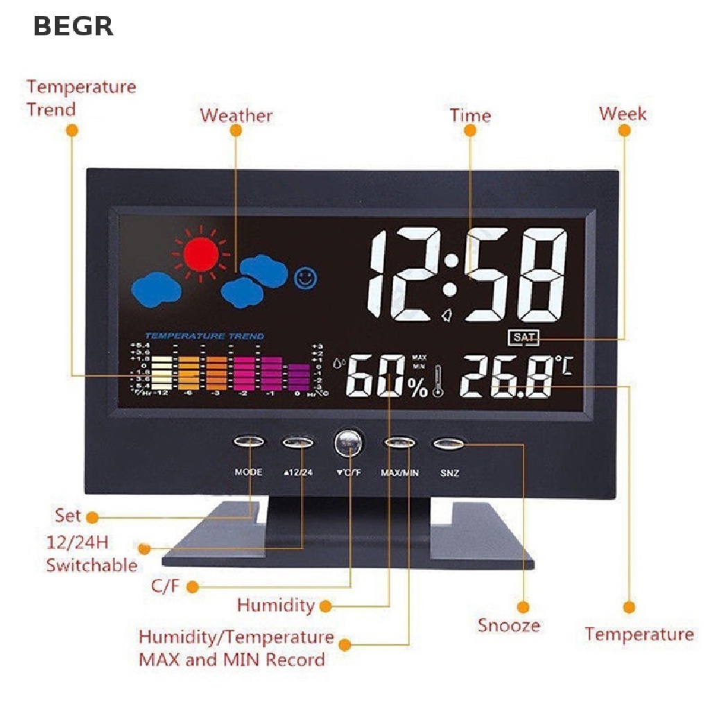 Đồng Hồ Báo Thức Điện Tử Hiển Thị Màn Hình LCD Nhiều Màu Sắc