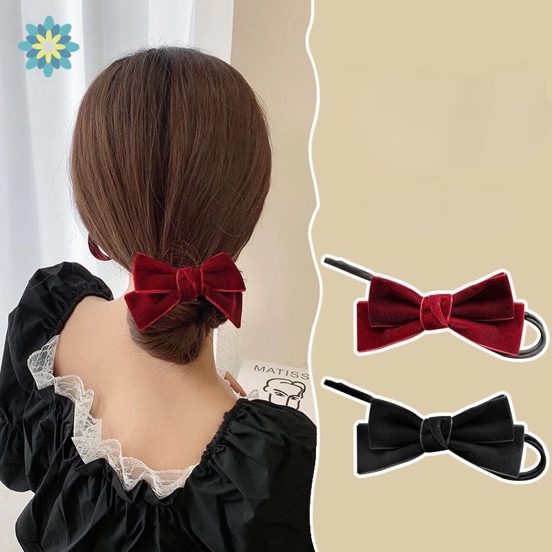 Dụng cụ uốn tóc búi tóc tự tạo kiểu tóc trang trí hình nơ bướm vải nhung thời trang dành cho bạn nữ