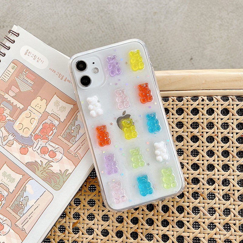 Ốp điện thoại trong suốt mẫu hình gấu 3D dễ thương màu kẹo cho iphone X XS Max XR 8 8plus 7 7Plus 6 6S plus