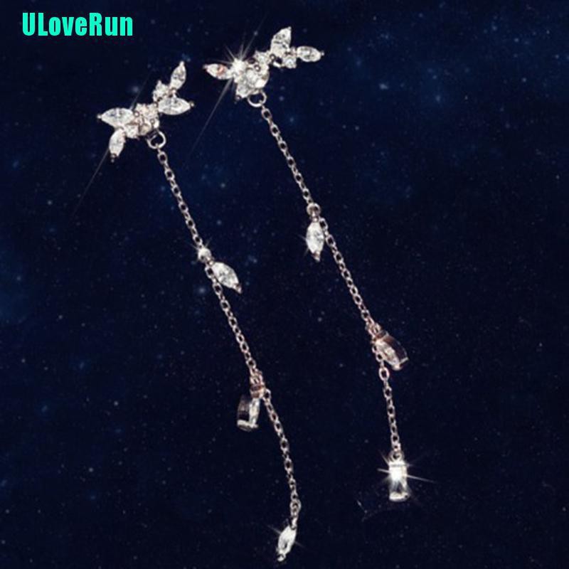 Bông Tai Dáng Dài Hình Chiếc Lá Phối Tua Rua Phong Cách Hàn Quốc Cho Nữ