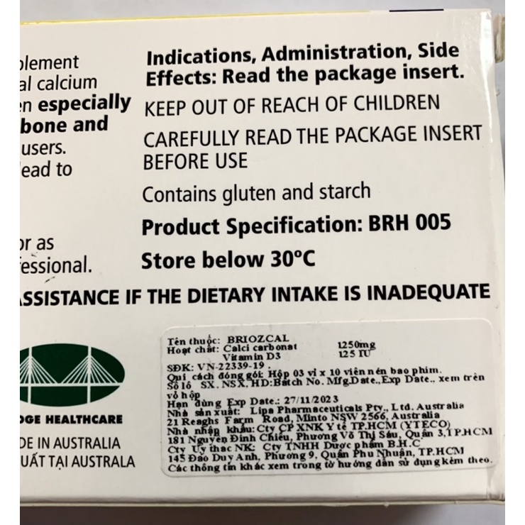 Briozcal hộp 30viên - bổ sung calci nhập khẩu từ Úc
