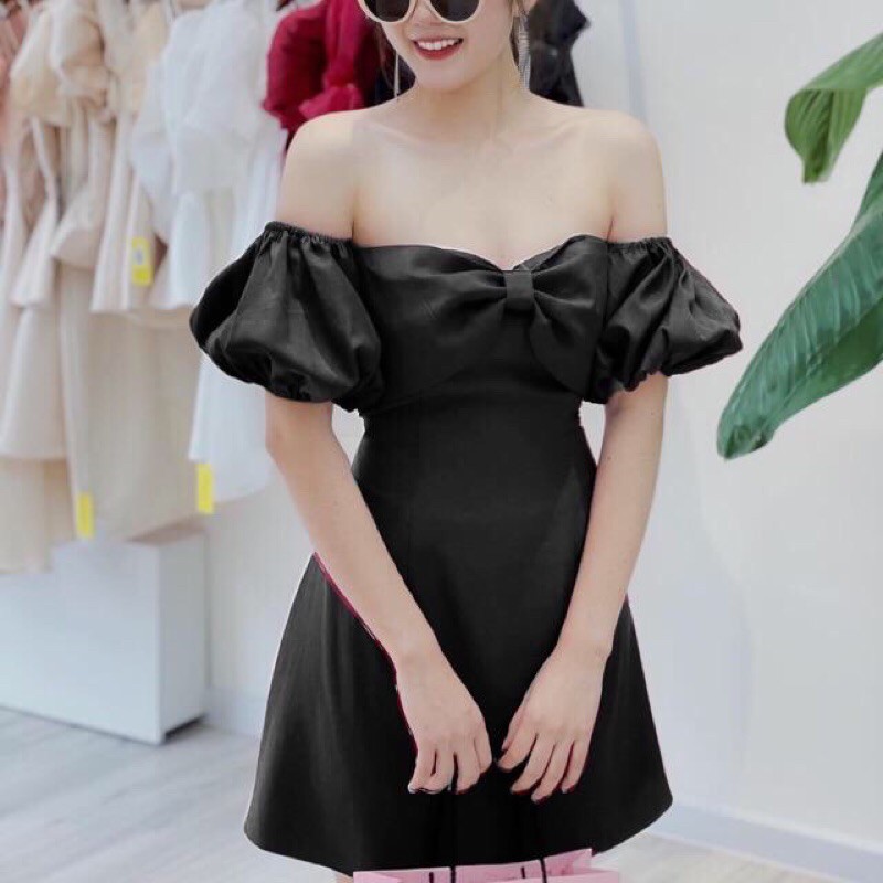Đầm trắng cúp ngực hình nơ trễ vai tay phồng - Miky Dress T153(Có Ảnh Thật ,Video Thật)