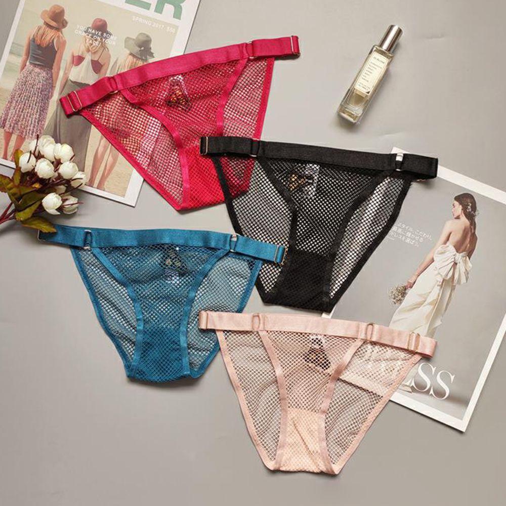 Quần Lót Cotton Nylon Phối Lưới Rỗng Lưng Thấp Không Đường May Cho Bạn Gái