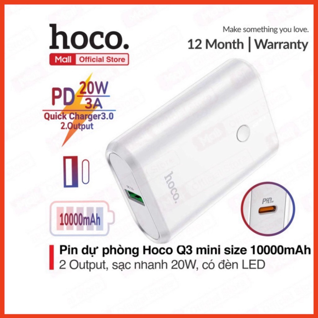 Sạc Dự Phòng mini Siêu Tốc 20W Q3.0. 10000mah. Sạc Dự Phòng Chính Hãng Hoco Q3 .6789