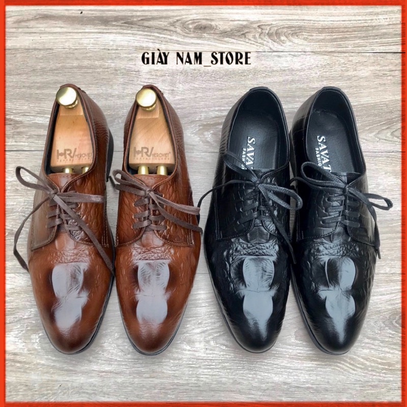 { Hàng Đẹp } Giày Tây Nam Buộc Dây - Giày lười Da Bò Mềm Dập Vân Cá Sấu Thời Trang - Đế Cao Su - Bảo Hành 12 tháng