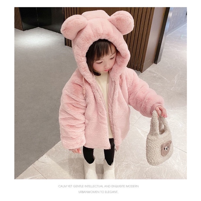 Áo khoác mũ lông màu hồng