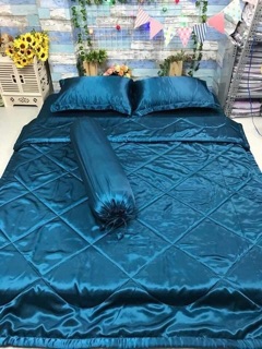 Chăn ga gối phi lụa_L14 (xanh cổ vịt)