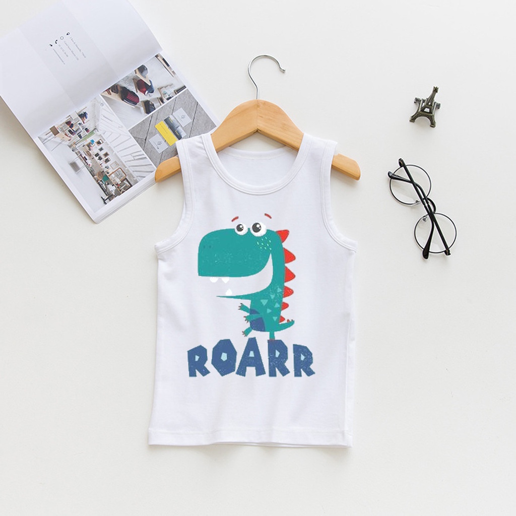 Áo ba lỗ cotton in hinh khủng long ROARR mịn mát cho bé trai bé gái(SIZE 4-25KI)