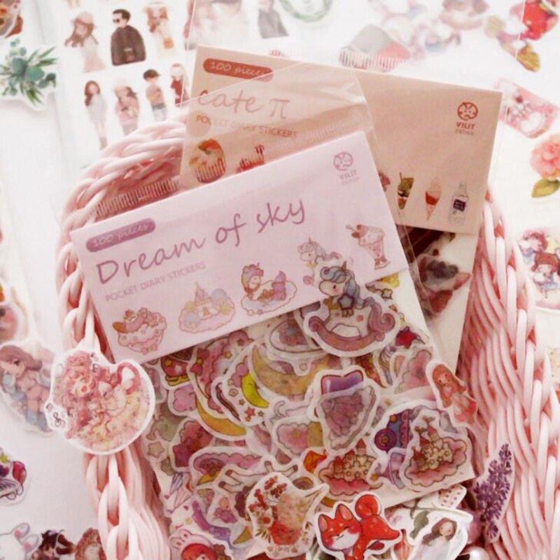 Set 100 Miếng Dán Hình Mèo Xinh Xắn Dùng Để Trang Trí