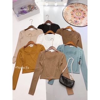 Áo thun tăm croptop cổ U quốc dân.
