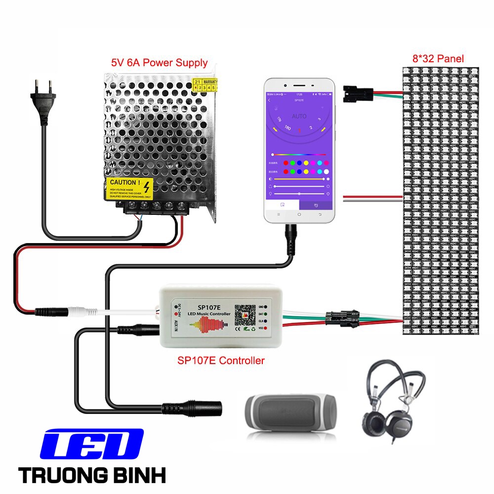 SP107E BỘ ĐIỀU KHIỂN LED FULL MÀU ARGB WS2812B WS2811 UCS1903 NHÁY THEO NHẠC ĐIỀU KHIỂN QUA APP BLUETOOTH