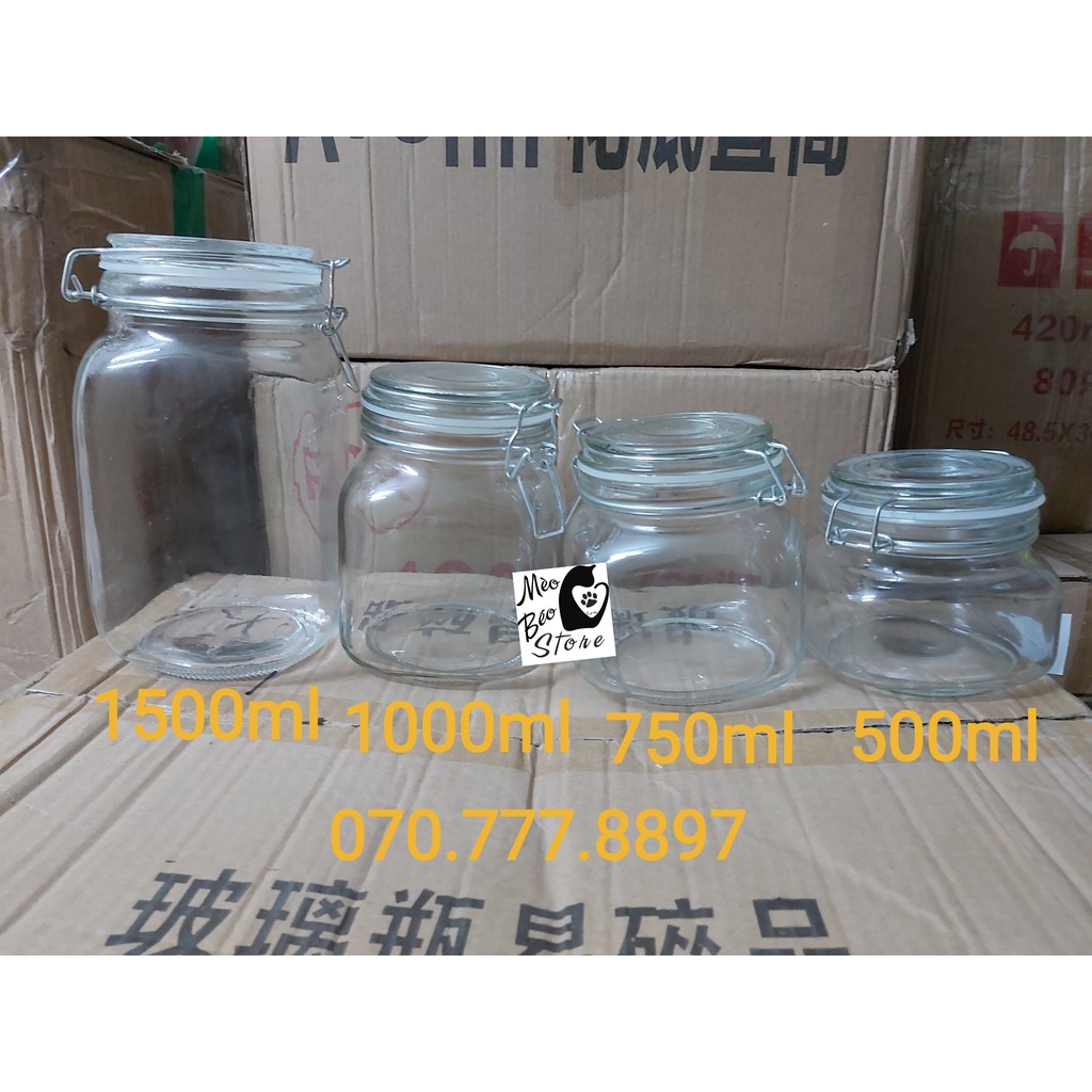 Hủ thủy tinh 1000ml nắp gài thân vuông đựng gia vị