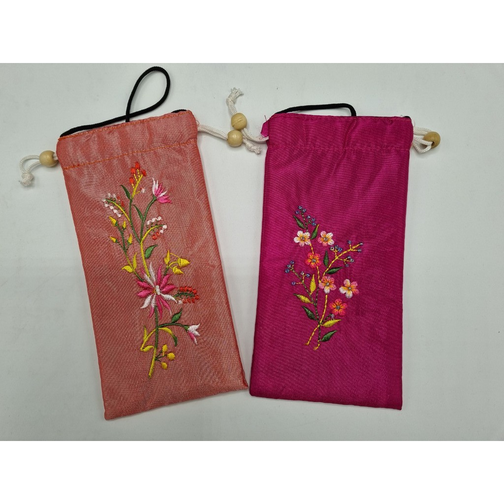 Túi đeo kính vải thêu hoa TC030612