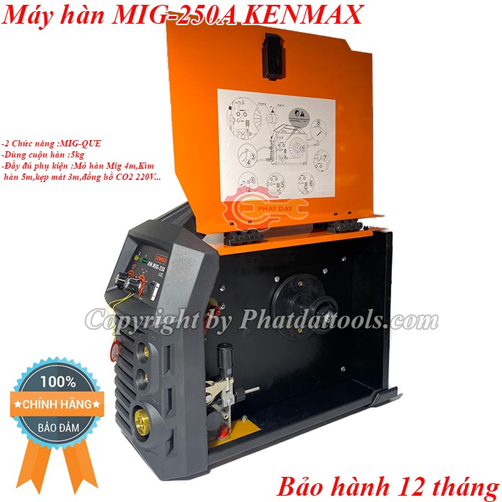Máy hàn MIG-250A KENMAX 2 chức năng-Hàng chính hãng Nhật Bản-Hàn cuộn dây 5kg-Bảo hành 12 tháng-Tặng kèm đồng hồ CO2