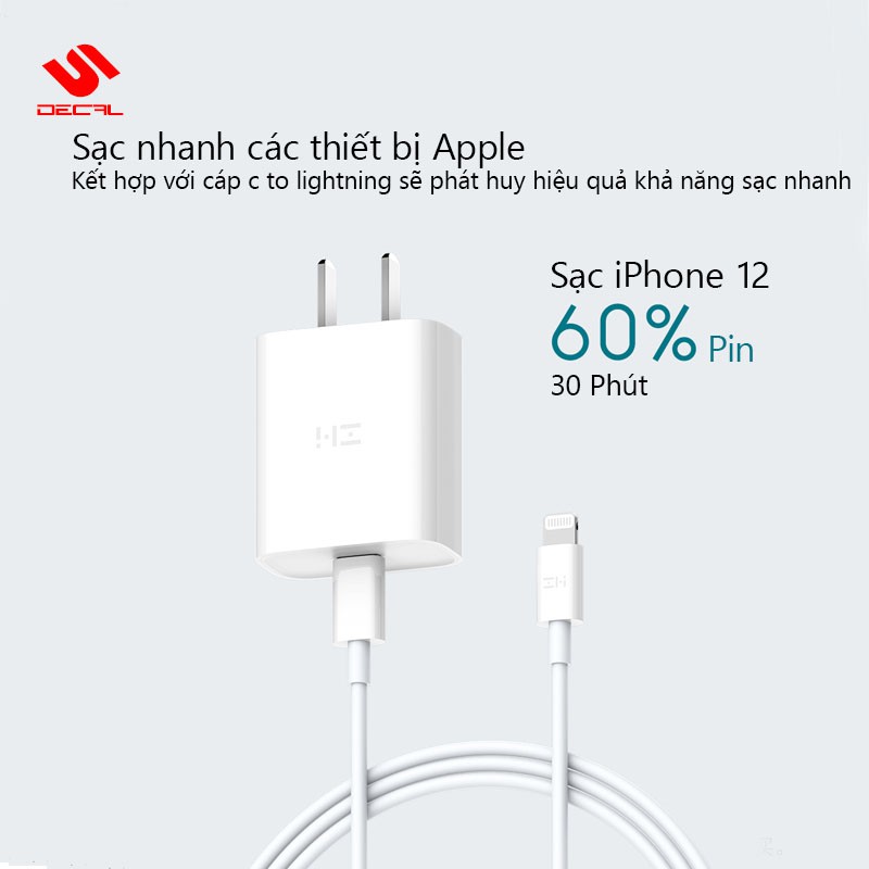 Bộ sạc nhanh PD 20W ZMI HA716, hỗ trợ sạc iPhone, iPad