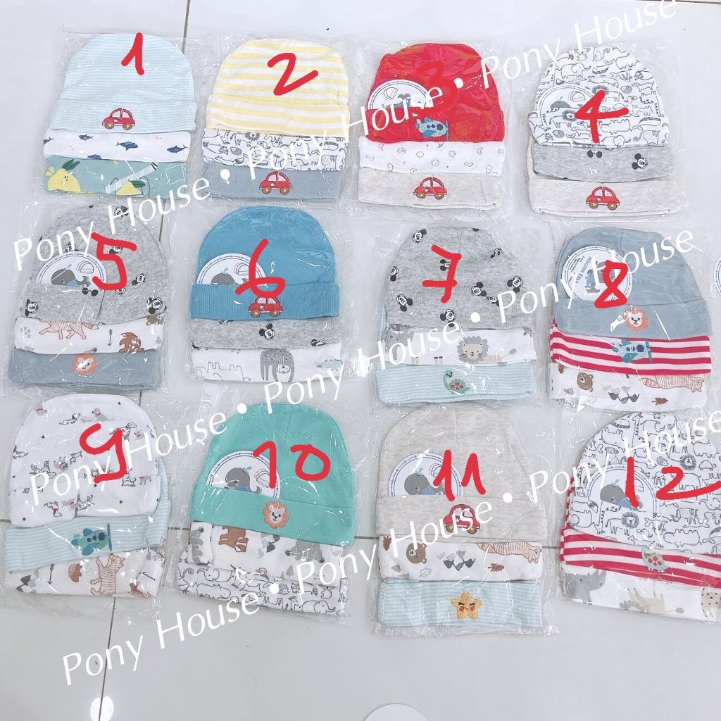 Mũ Cho Bé Sơ Sinh Set 3 Mũ Cotton Mềm Mại Cho Bé Từ 0-3 Tháng Set 3 Chiếc