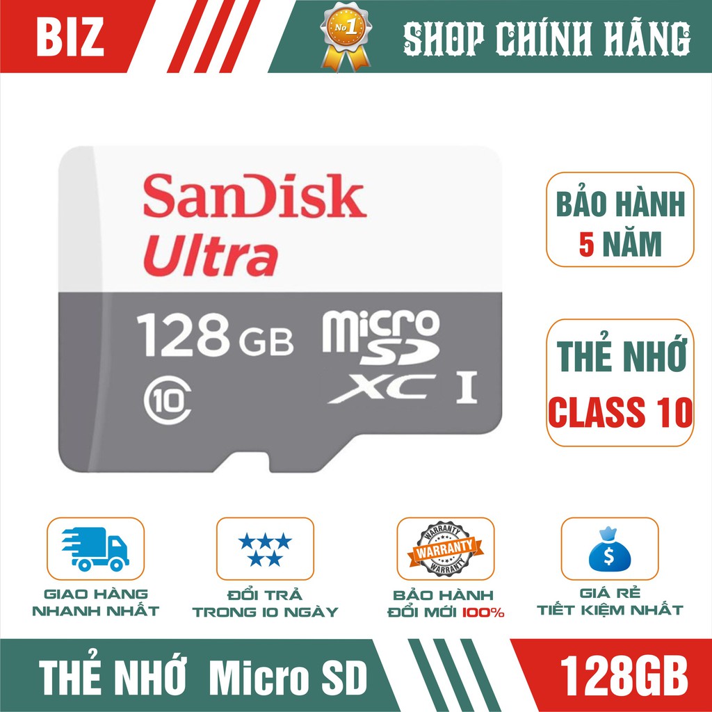 Thẻ Nhớ 128GB Sandisk MicroSD Ultra - Bảo hành 5 năm