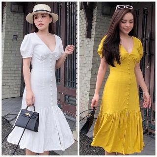 Đầm đuôi cá nút bọc 2 màu