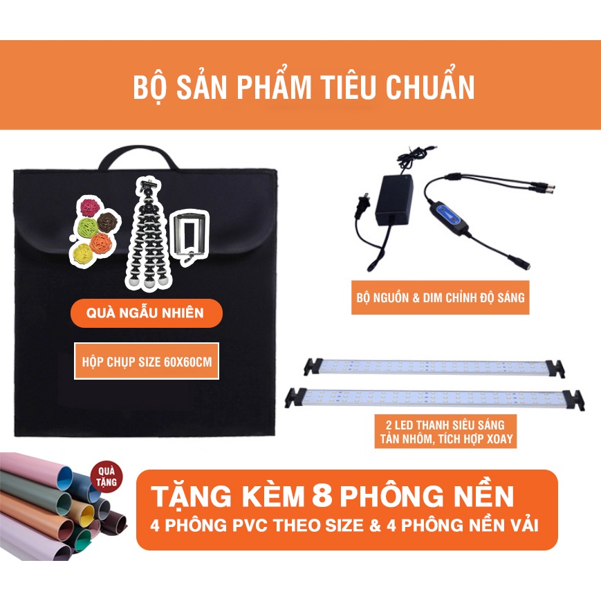 (Tặng kèm 8 phông nền) Hộp đèn chụp ảnh sản phẩm chuyên nghiệp TIANRUI (Đã gồm LED Và DIM điều chỉnh độ sáng)