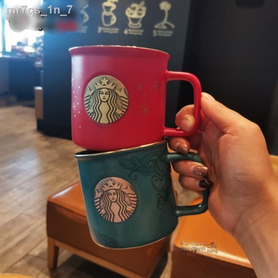 ◙✔Starbucks Tình yêu Cặp đôi Cốc Giáng sinh Trình tự Bông tuyết Men Màu xanh Nàng tiên cá Đồng Con dấu cà
