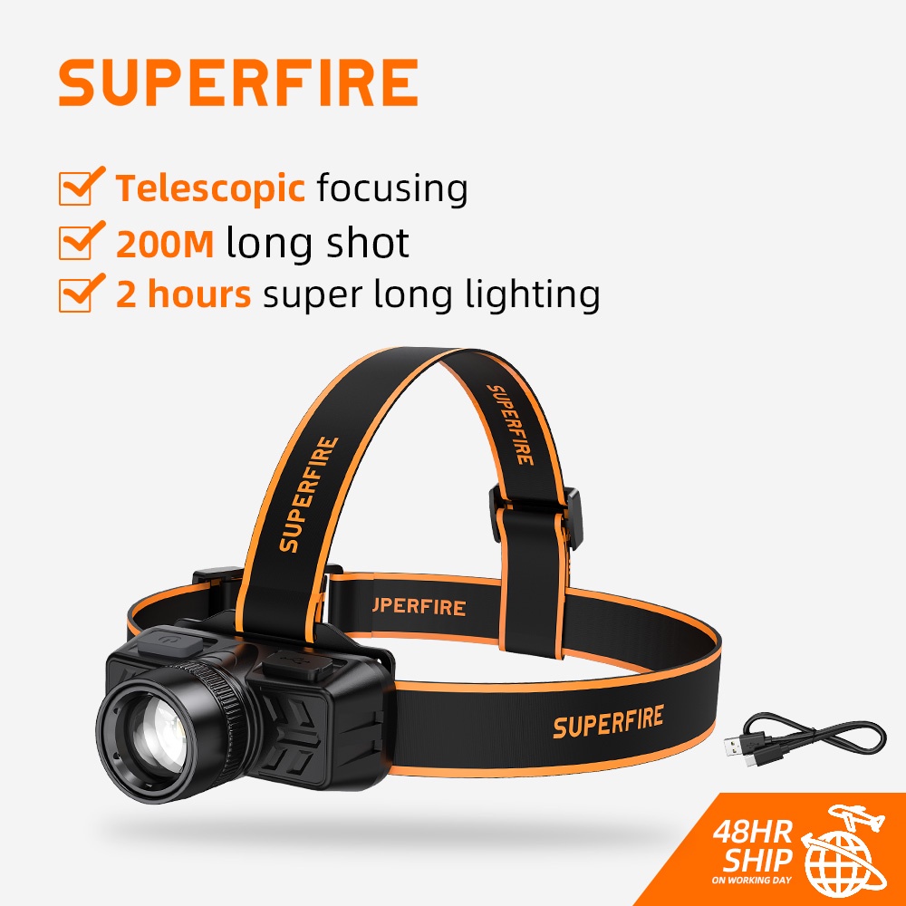 Đèn pin SUPERFIRE HL50 đeo đầu mini có thể sạc lại tiện lợi