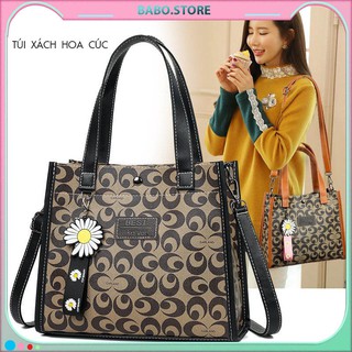 TÚI XÁCH NỮ CAO CẤP, ĐEO CHÉO VUÔNG DA PU ĐƯỜNG MAY CHẮC CHẮN KÈM MÓC KHÓA HOA CÚC THỜI TRANG TRẺ BABO.STORE TX-02