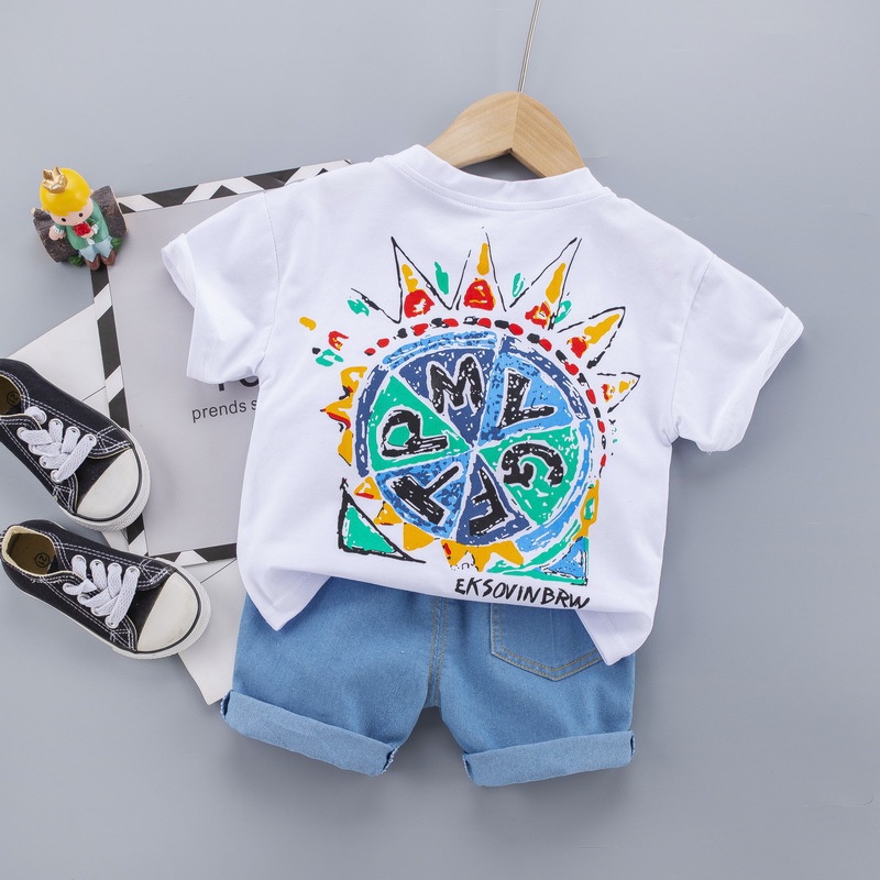 Set Áo Thun Bé Trai Cotton Nhiều Hình Vẽ Quần Jean Cho Bé Trai Size Từ 1 - 4 Tuổi MINTSCLOSET Mint's Closet - S1145