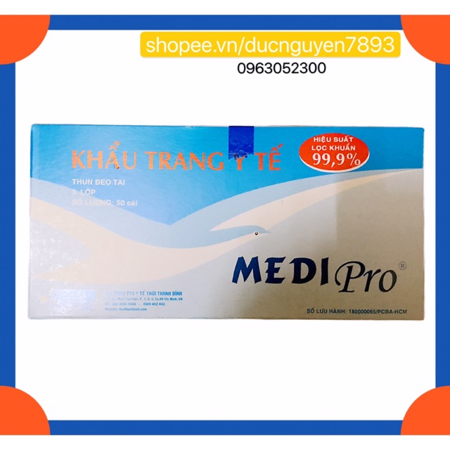 KHẨU TRANG MEDIPRO LỌC KHUẨN 99% HỘP 50 CÁI