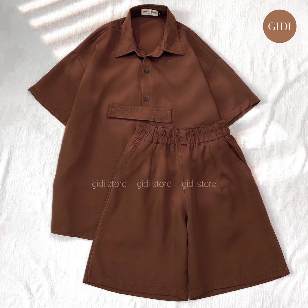 Set đồ DELY Nam Nữ Unisex áo sơ mi tay lỡ và quần short - Vải Cotton Lụa Form Rộng Phong Cách Ulzzang