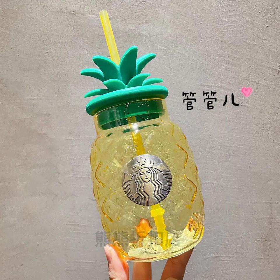 Hàng Mới Về Cốc Nước Starbucks Hình Quả Dứa Nhiều Màu Sắc Có Ống Hút Để Bàn