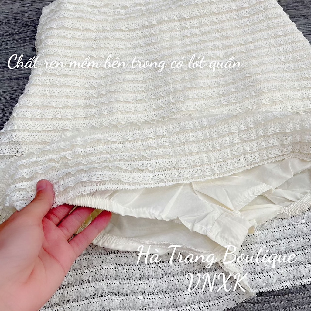 Sét Váy ren chân xếp tầng, Áo ren mêm Chân váy 2 lớp 5 SZ