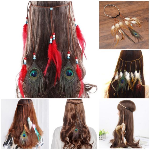 Dây quấn đầu (headband) gắn lông vũ phong cách boho