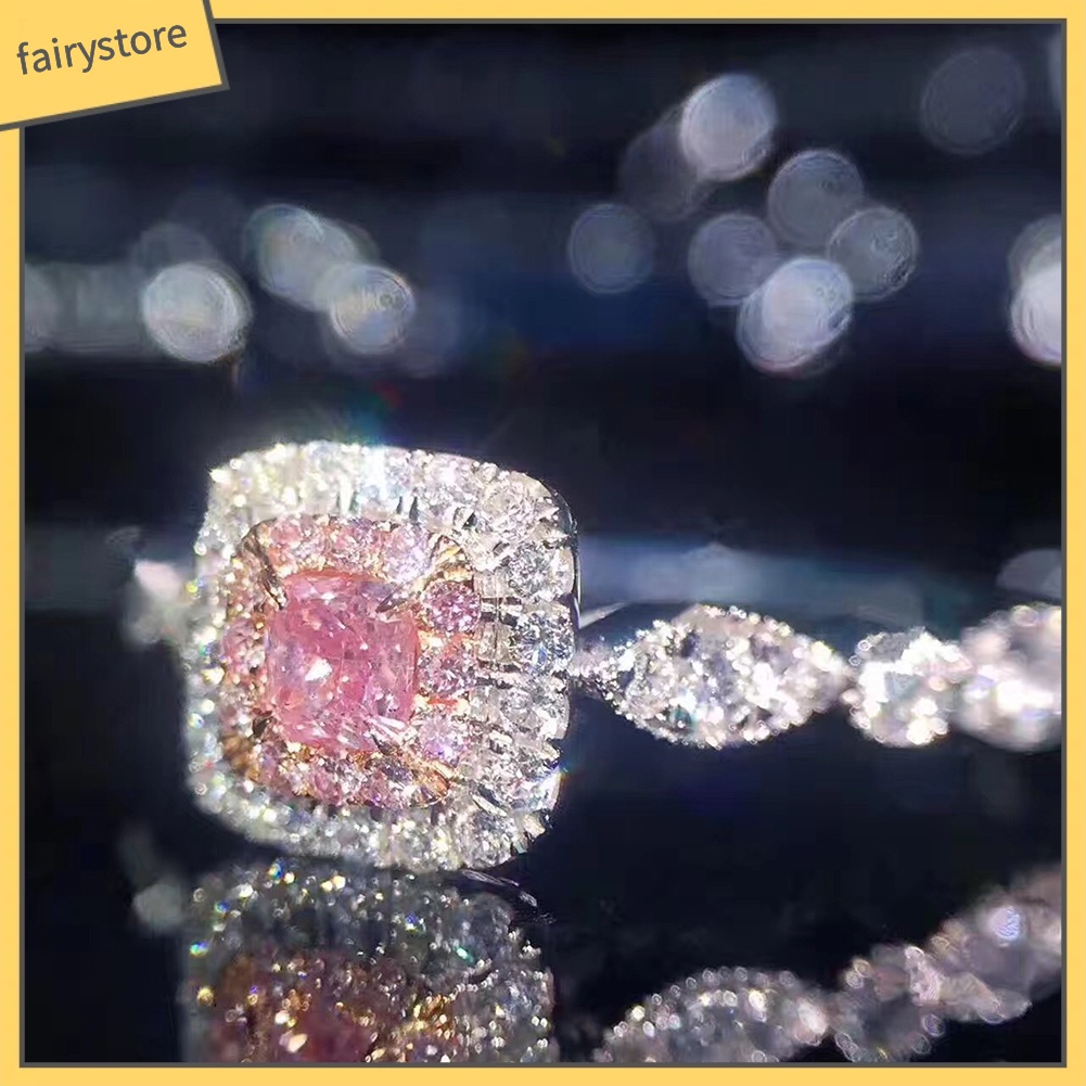 Nhẫn Hợp Kim Đính Đá Nhân Tạo Màu Hồng Sang Trọng Cho Nữ