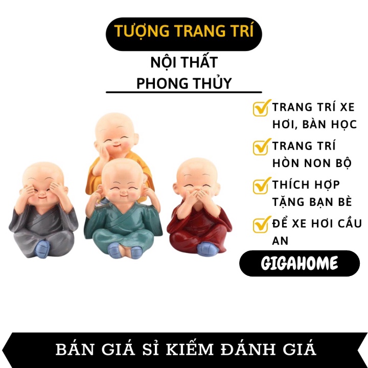 Tượng Chú Tiểu GIGAHOME Combo 4 Tượng Hòa Thượng Trang Trí Xe Hơi, Bàn Làm Việc, Tứ Không 3437