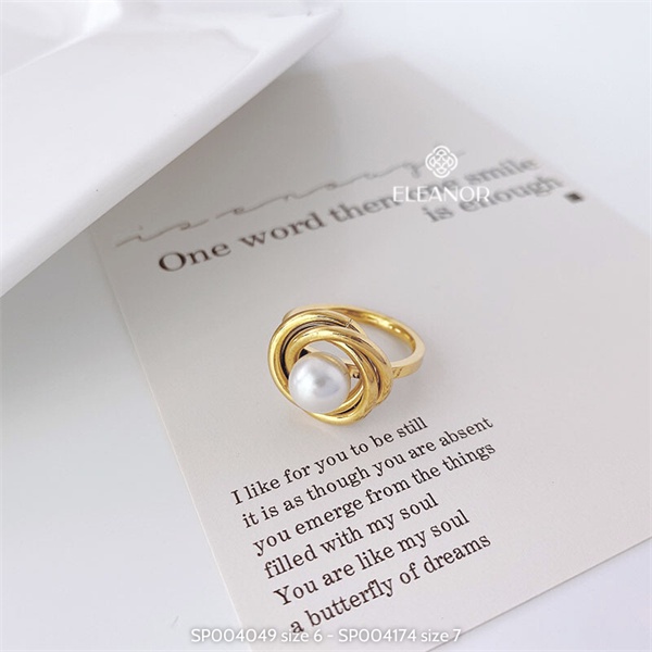 Nhẫn nữ titan Eleanor Accessories ngọc trai nhân tạo phụ kiện trang sức 4049