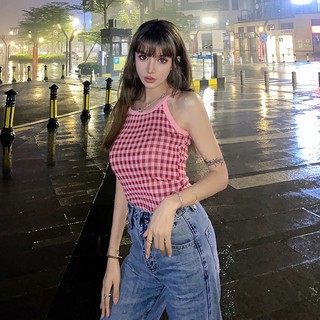 Áo 2 dây kẻ trắng đỏ chất liệu len