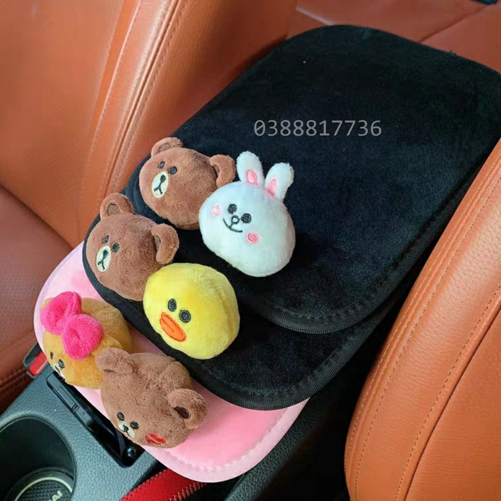Lót hộp tỳ tay ô tô gắn gấu Brown dễ thương