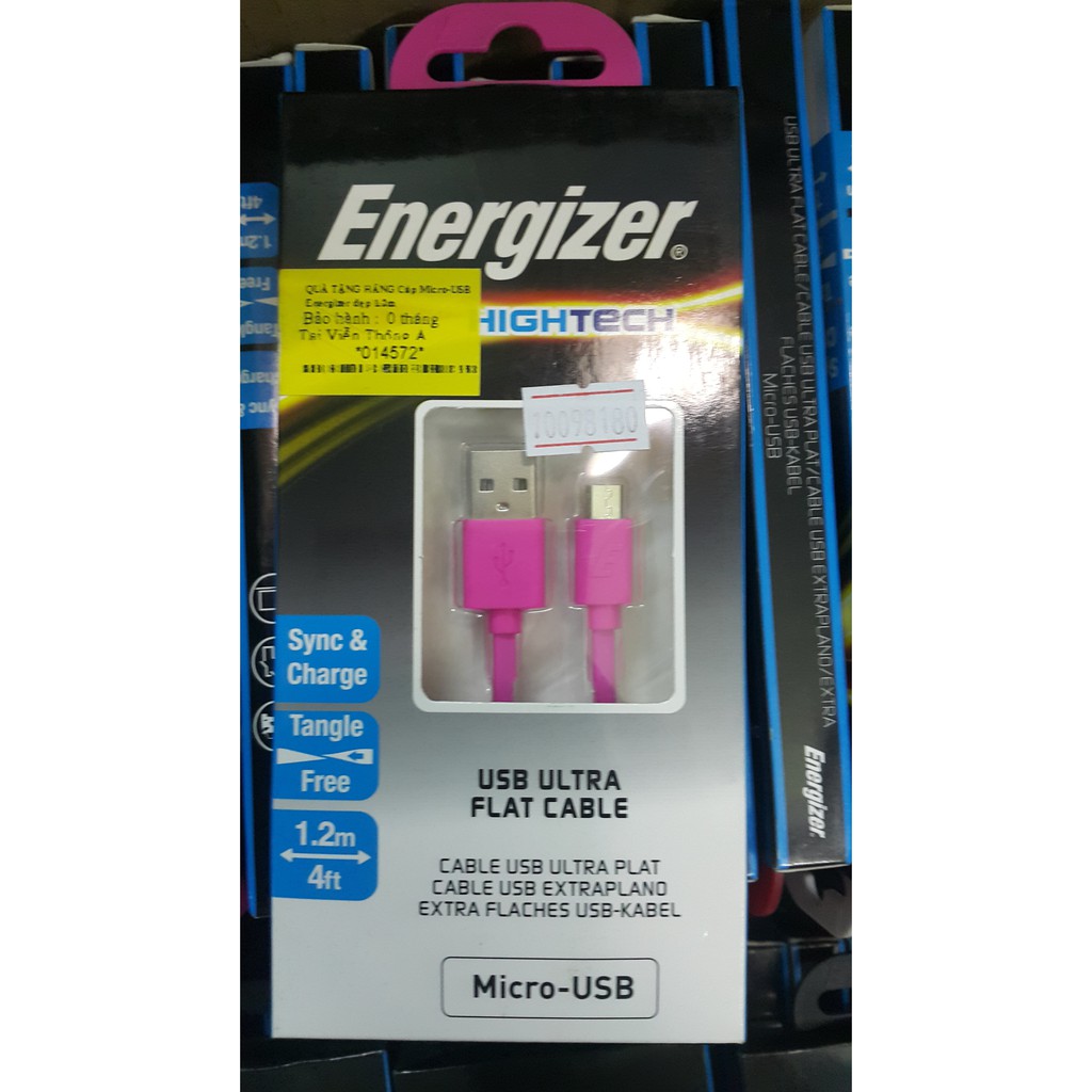 Cáp Micro USB Energizer - Dài 1.2m - Chính hãng
