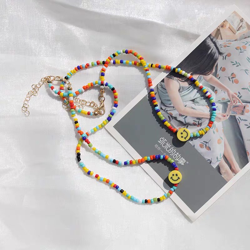 Vòng cổ hạt mặt cười đầy màu sắc làm bằng tay cho nam và nữ Chuỗi mặt nạ chống rụng
