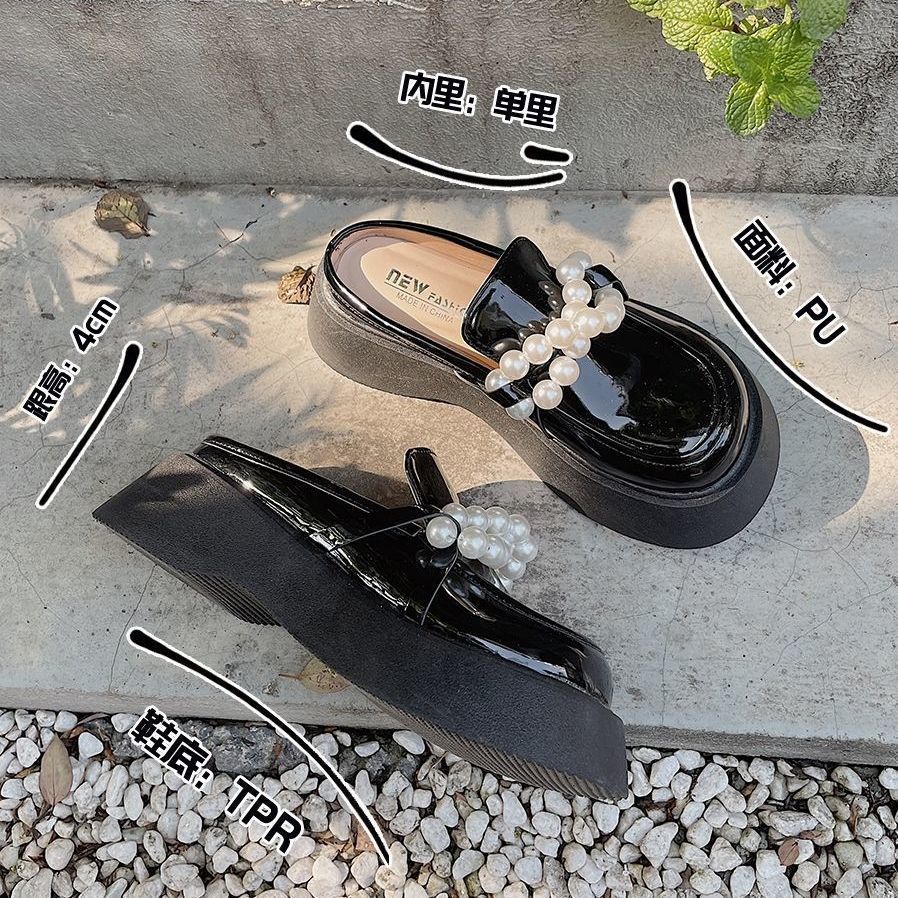 Dép Da Đế Dày Đính Ngọc Trai Phong Cách Anh Quốc Thời Trang Mùa Xuân Cho Nữ
