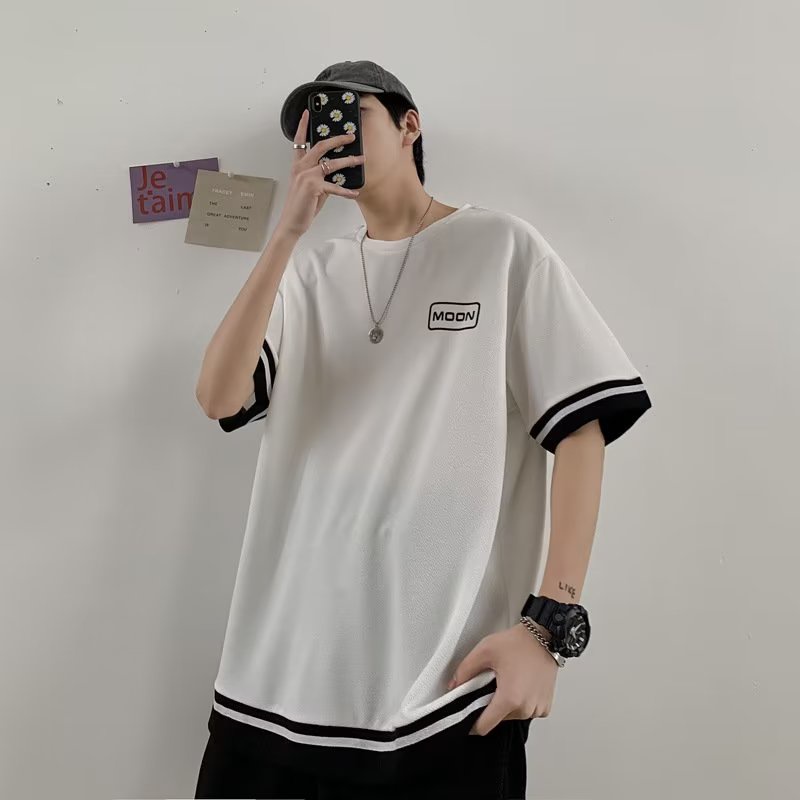 Set Đồ Thể Thao Hai Món Gồm Áo Tay Ngắn Dáng Rộng Màu Trắng/Đen Phong Cách Hàn Quốc Thời Trang Mùa Hè Cho Nam Giới Size S-3xl