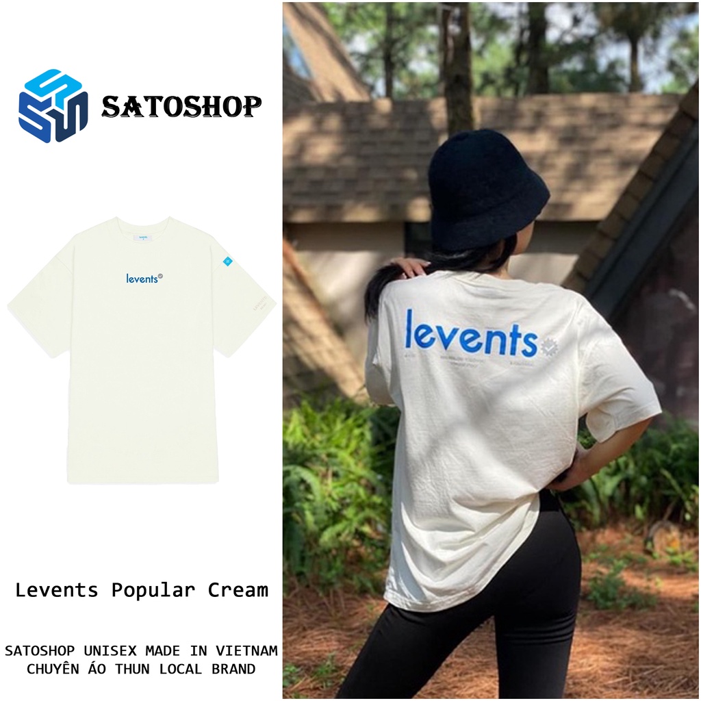 Áo LEVENTS POPULAR LOGO CREAM BLUE Local Brand Full Tag Unisex, Lvs Levent Phông Tay Lỡ Form Rộng Chữ Xanh SATO SHOP