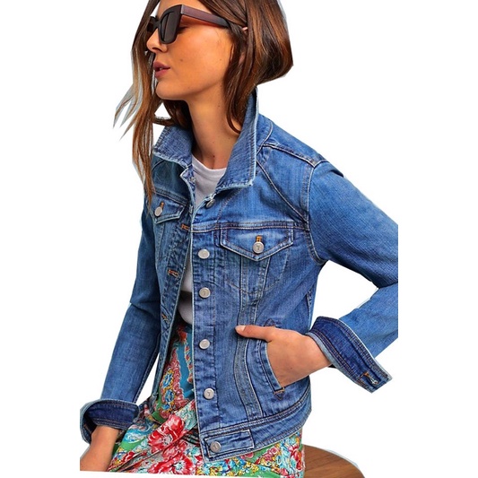 Áo Khoác Jeans Bò Nữ Dáng Ngắn Phối Túi Ngực ANTHROPOGIE Hàng Xuất Xịn Cao Cấp Chất Siêu Đẹp Nặng Tay