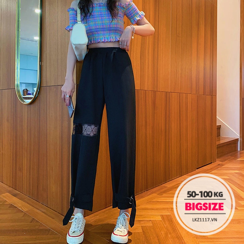 quần ống rộng Bigsize quần dài nữ dáng suông lưng cao cạp cao mùa hè Phong cách Hàn Quốc Thời Trang tiểu thư cá tính xinh đẹp cho người mập béo