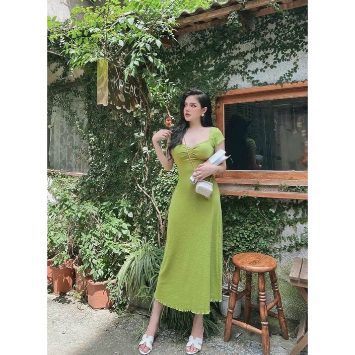 (Sale FreeShip) Đầm thun gân nữ dáng dài,thiết kế nhún ngực from suông nhẹ cực sang,lên from chuẩn