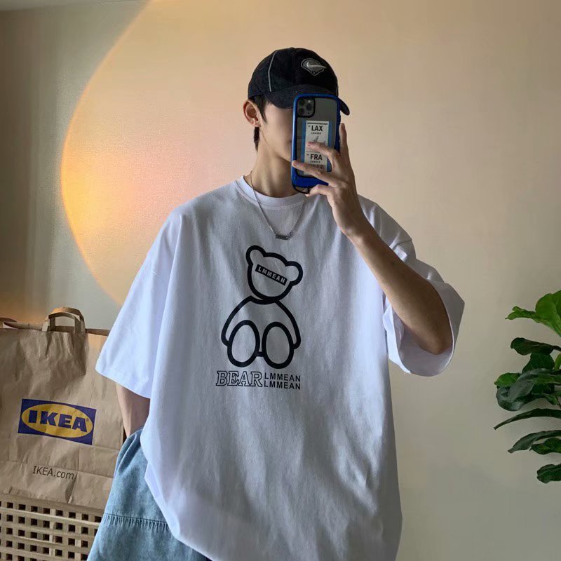 Áo thun tay ngắn dáng rộng in họa tiết hoạt hình thời trang Hàn Quốc cho nam size M-5Xl