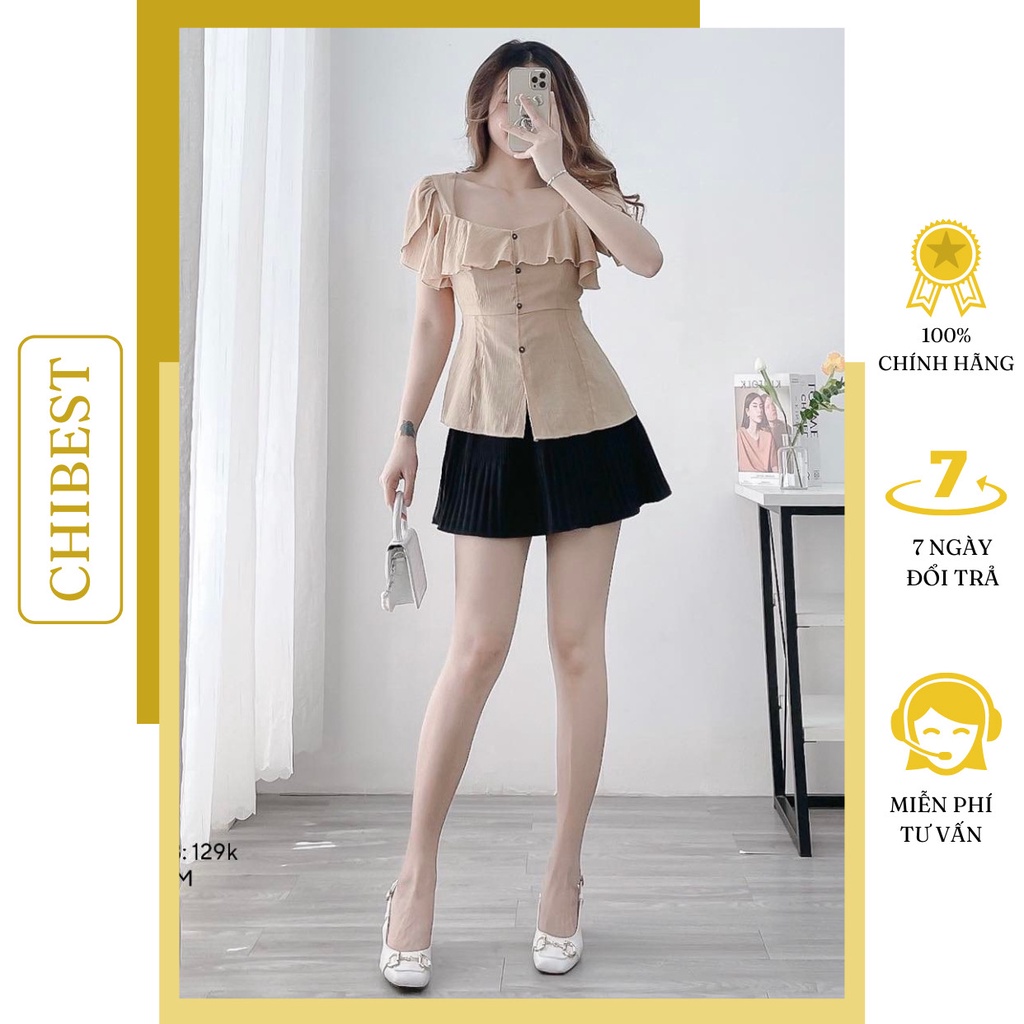 Áo kiểu bèo cổ vuông phối tay đắp cánh tiên CHẤT cotton xước CHIBEST DAB58
